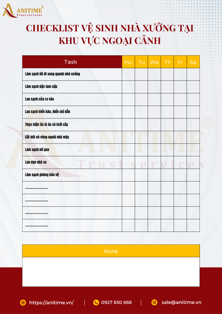Checklist vệ sinh nhà xưởng tại khu vực ngoại cảnh